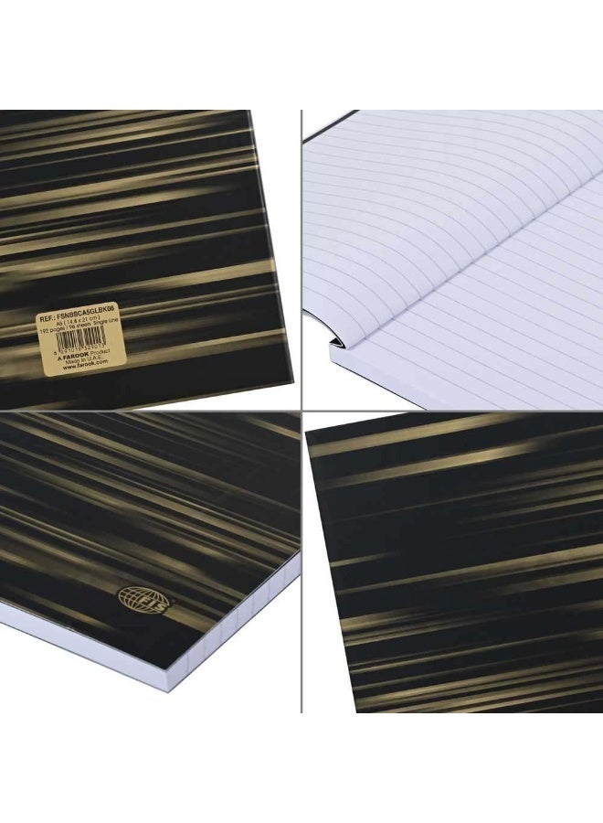 FIS® Notebook Soft Cover, A5 Size(14.8x21cm), 2 Quire, 192 Pages, 96 Sheets, Single Line Ruling, Golden/Black, Packet of 5 Pieces, Design 8-FSNBSCA5GLBK08 - Image 3